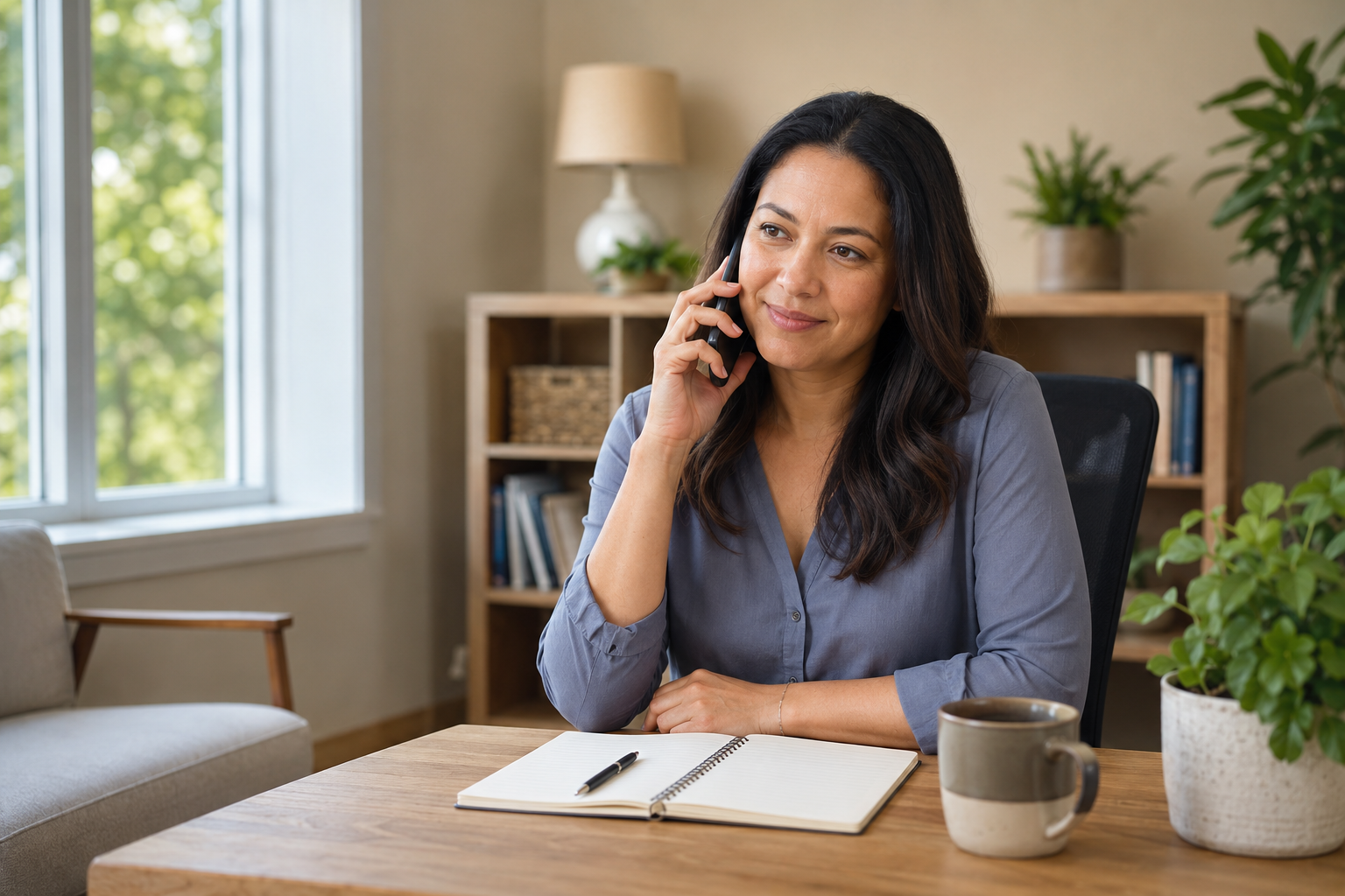 A community assistance professional listening attentively by phone